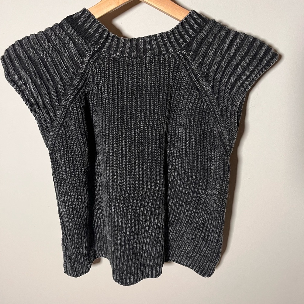 So Me Women Gray Acid Wash Cotton Knit Sweater Vest Cap Sleeve ST2313-01 Small - Picture 4 of 6
